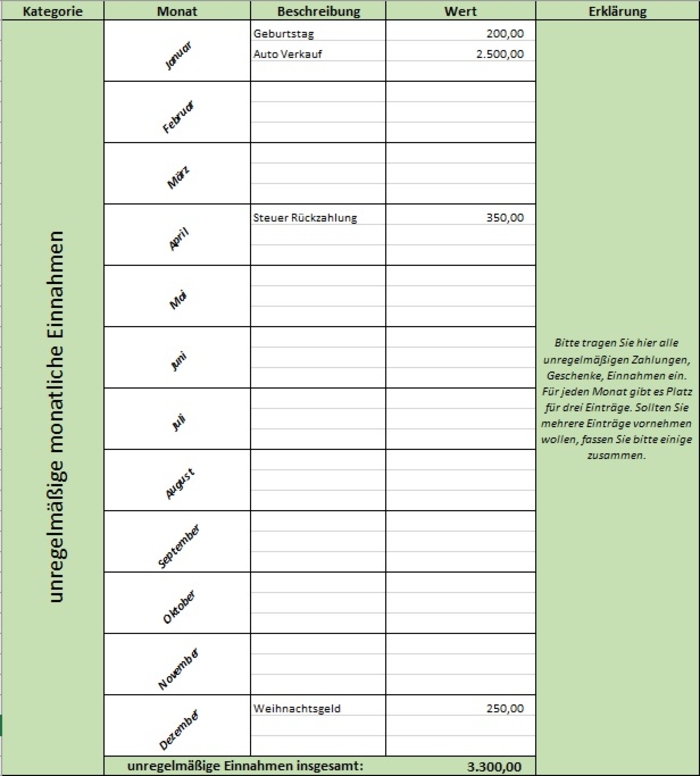 Einnahmen-Ausgaben-Übersicht für den privaten Haushalt in Excel ...